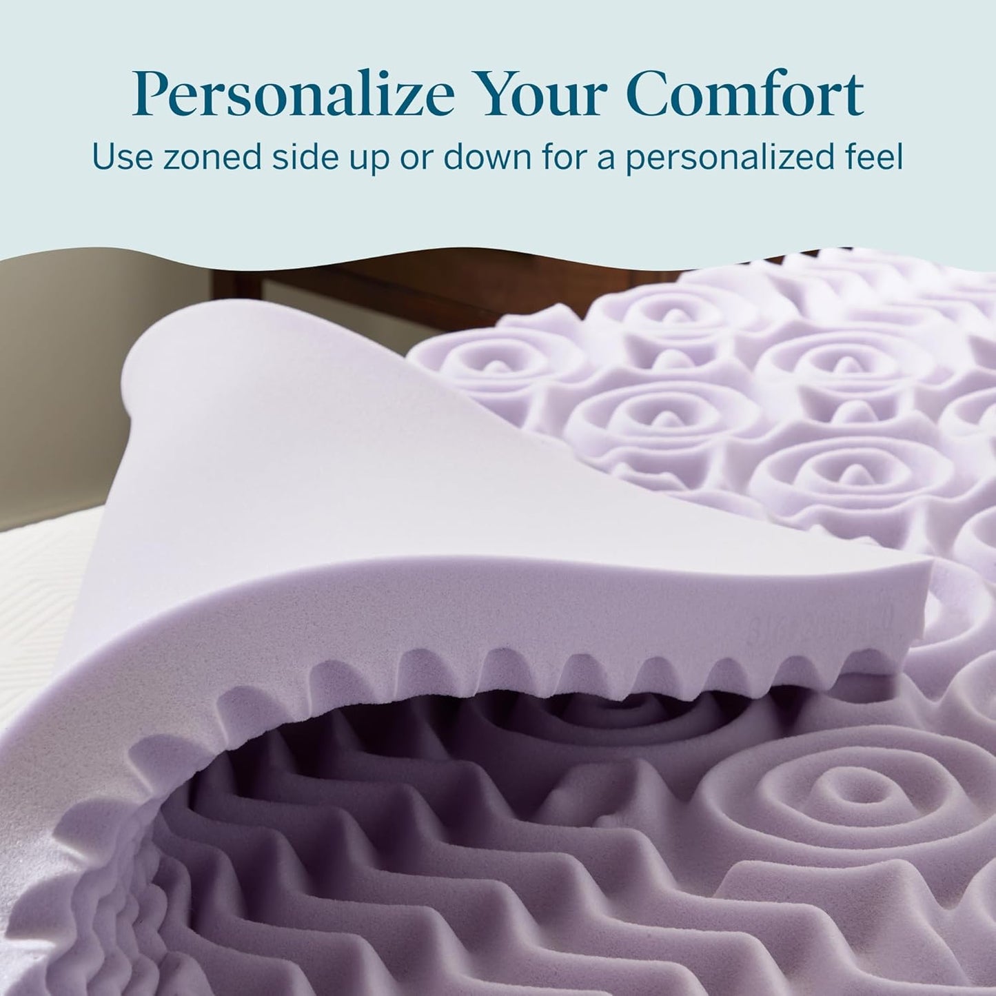 LUCID 3 Inch 5 Lavender Memory Foam Plush-Calming Targeted Convoluted Comfort Zones Mattress Topper, Queen