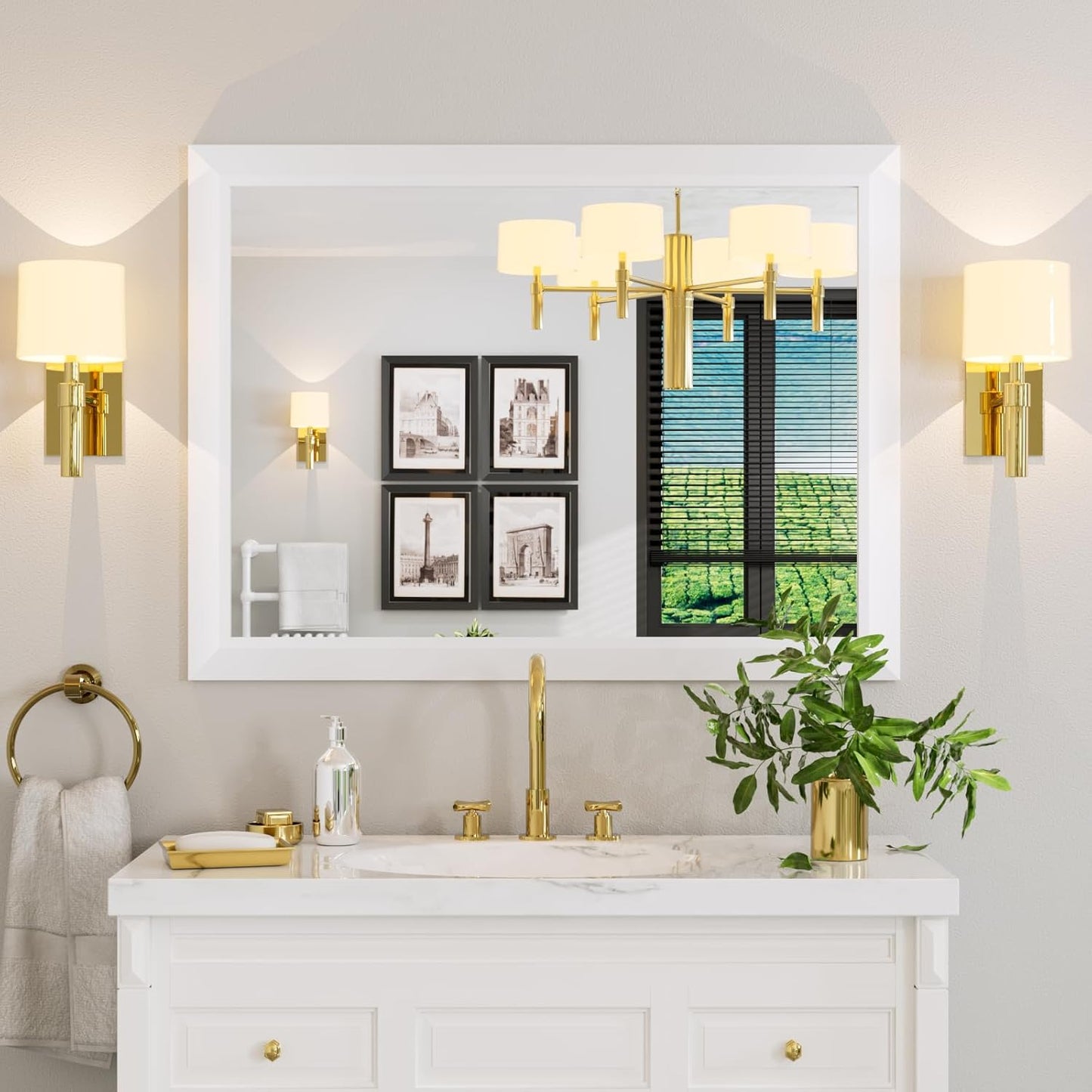 Amorho Bathroom Mirror, 40x30 Inch White Thick Metal Framed Wall Mirrors for Over Sink, Bedroom, Living Room, Entryway, Rectangle Wall-Mounted Mirrors(Horizontal/Vertical).