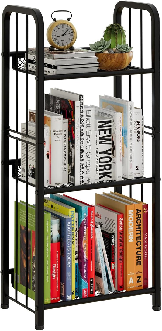 Bookshelf Storage Shelf Bookcase Freestanding Storage Stand for Living Room, Bedroom, Kitchen, Rust Resistance, Easy Assemblyl Free Combination Multi-Functional Organizer (3 Tiers, Black)