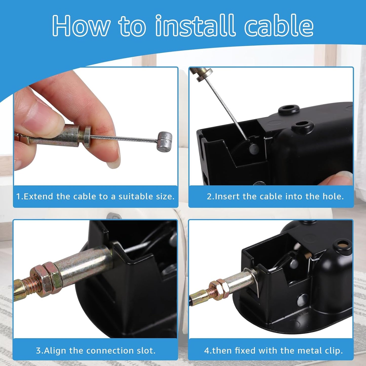 Metal recliner handle replacement, backrest tilt adjuster replacement parts, used for Ashley and most brands of sofa recliners to replace release handle puller, exposed cable length 4.9 inches (2 pcs)
