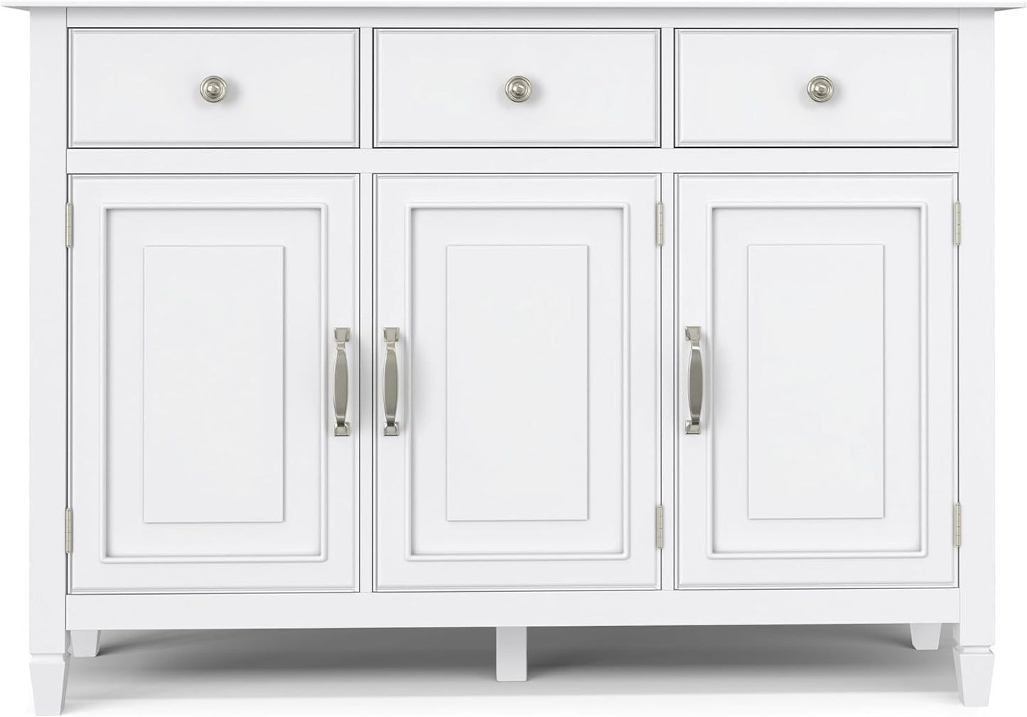 SIMPLIHOME Connaught 51-inch Wide Solid Wood Storage Cabinet in White for The Entryway, Mudroom, 3 Drawers and Adjustable Shelves, Traditional Style, Space-Saving Design