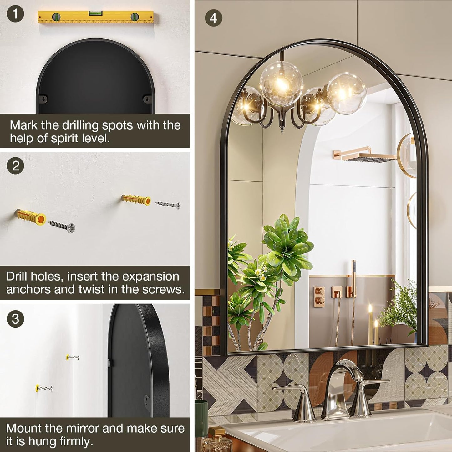 Brightify Arched Mirror, Arched Wall Mirror, 24 x 38 Inch Black Arch Mirror, Metal Frame Black Bathroom Mirror, Arched Top Bathroom Vanity Mirror for Living Room Bedroom Mantel Entryway Hallways