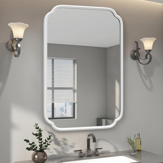 White Bathroom Mirror for Over Sink 24×36 Inch - Multi-Size Durable Iron Frame, Shatterproof Glass, Versatile for Bathroom/Bedroom/Living Room Decor (Horizontal or Vertical Mount)