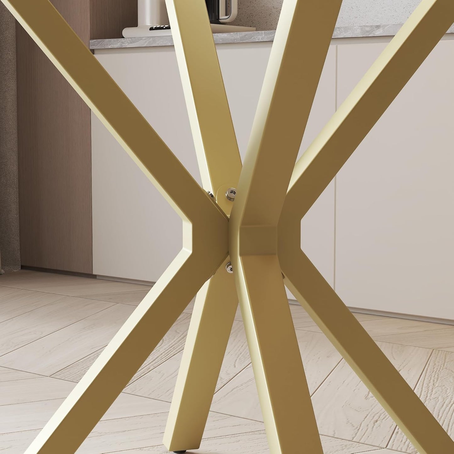 Tempered Glass Dining Table for 2-4, 36 Inch Round Kitchen Table with Gold Metal Legs Modern Dinner Table for Dining Room Kitchen