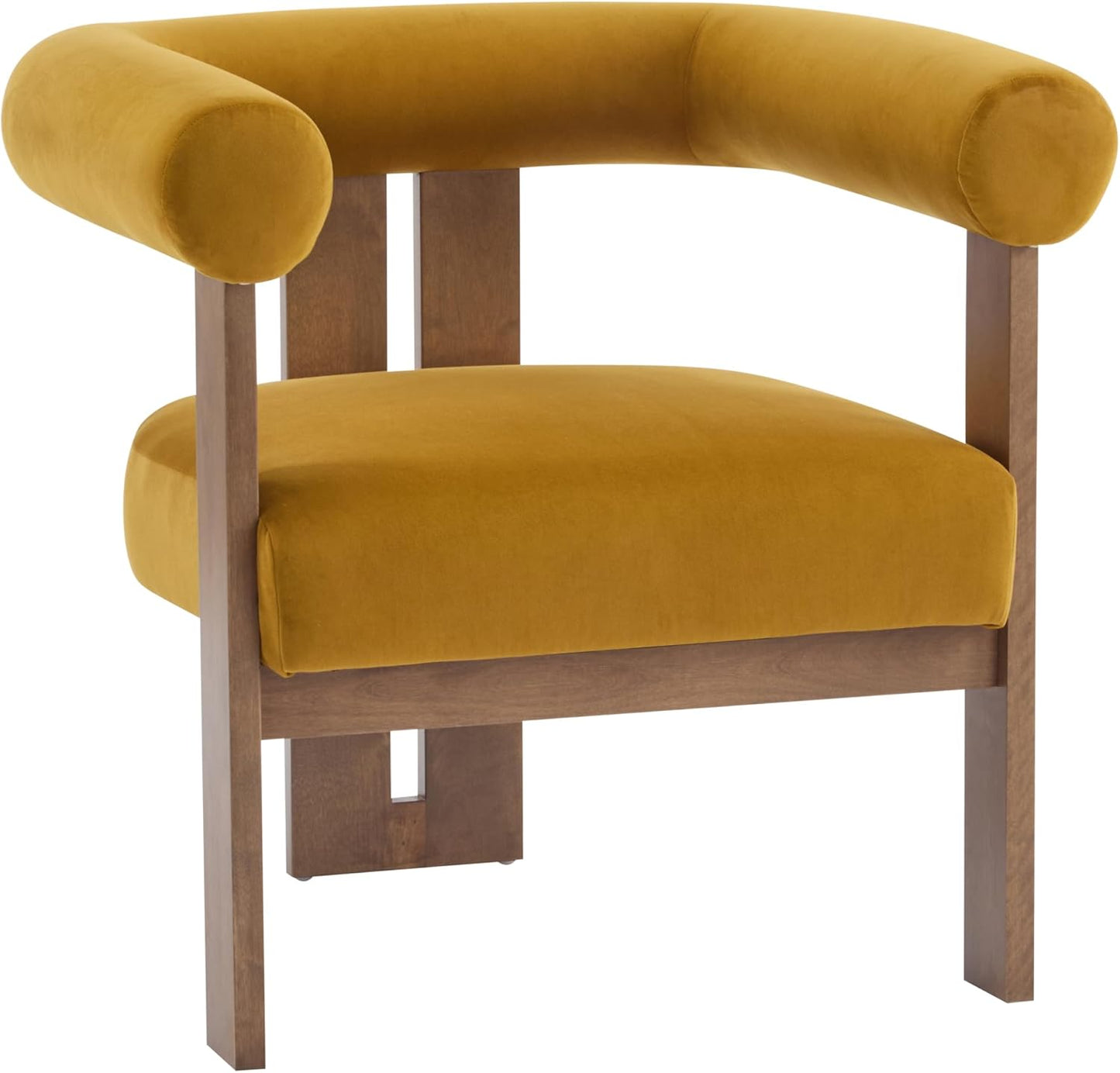 Christopher Knight Home Linton Modern Velvet Upholstered Accent Chair, Living Room Solid Wood Lounge Chair, Bedroom Soft Cushion Comfy Reading Chair, Home Office Sofa Armchair, Mustard Yellow+Brown