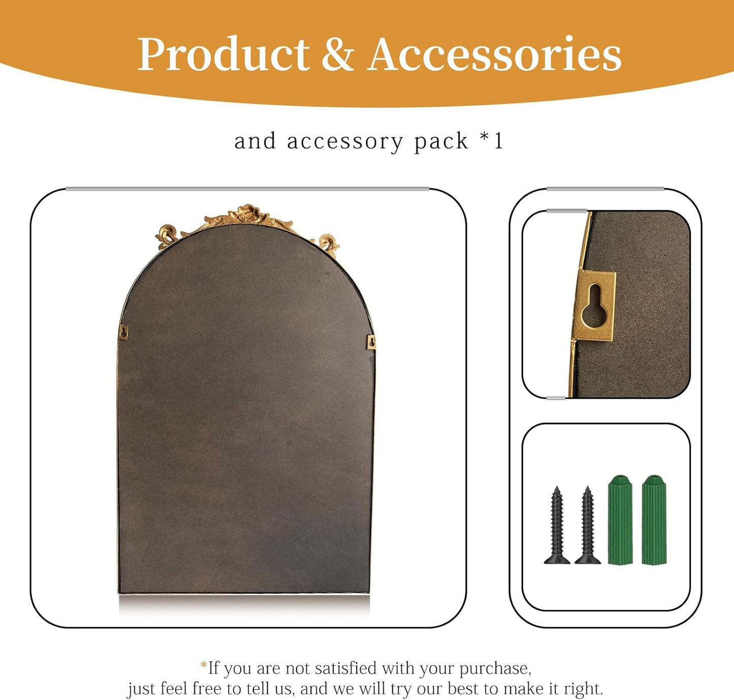 Arendahl Traditional Vintage Arch Mirror, 20" X 30" Baroque Ornate Accent Wall Mirrors Decorative Beaded Frame for Bathroom Sink, Entryway, Bedroom Vanity, Over Mantel Fireplace Wall Decor