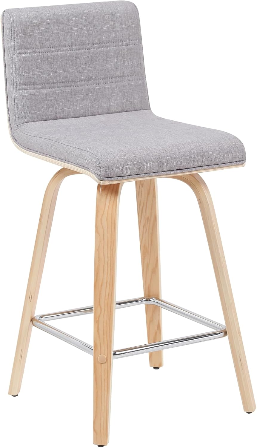 Vienna Modern Counter Height Swivel Bar Stool with Grey Upholstered Seat and Patterned Oak Wood Frame Set of 3