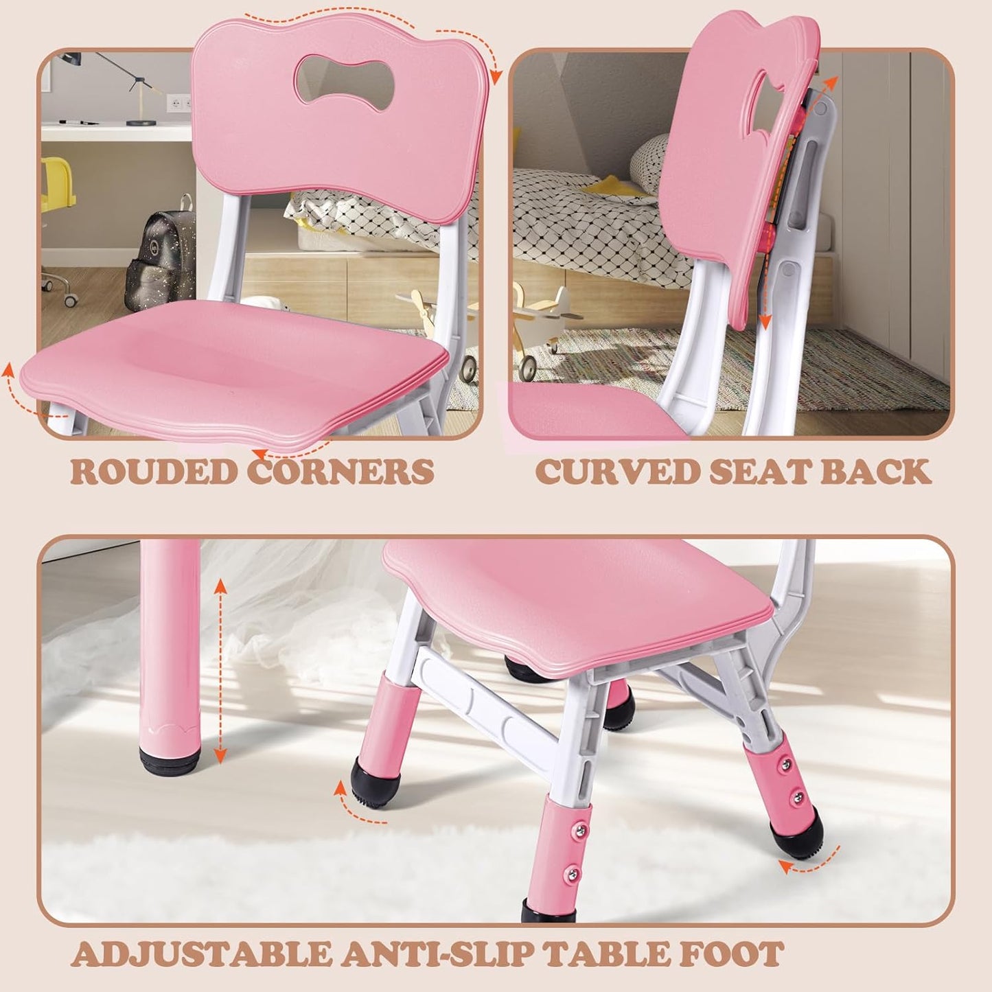 Kids Table and 2 Chairs Set, Height Adjustable Toddler Study Table and Chair Set, Kid Size for Ages 3-8 Children, Graffiti Desktop, Easy to Wipe/Arts & Crafts, Homes/Classrooms/Daycare (Pink)