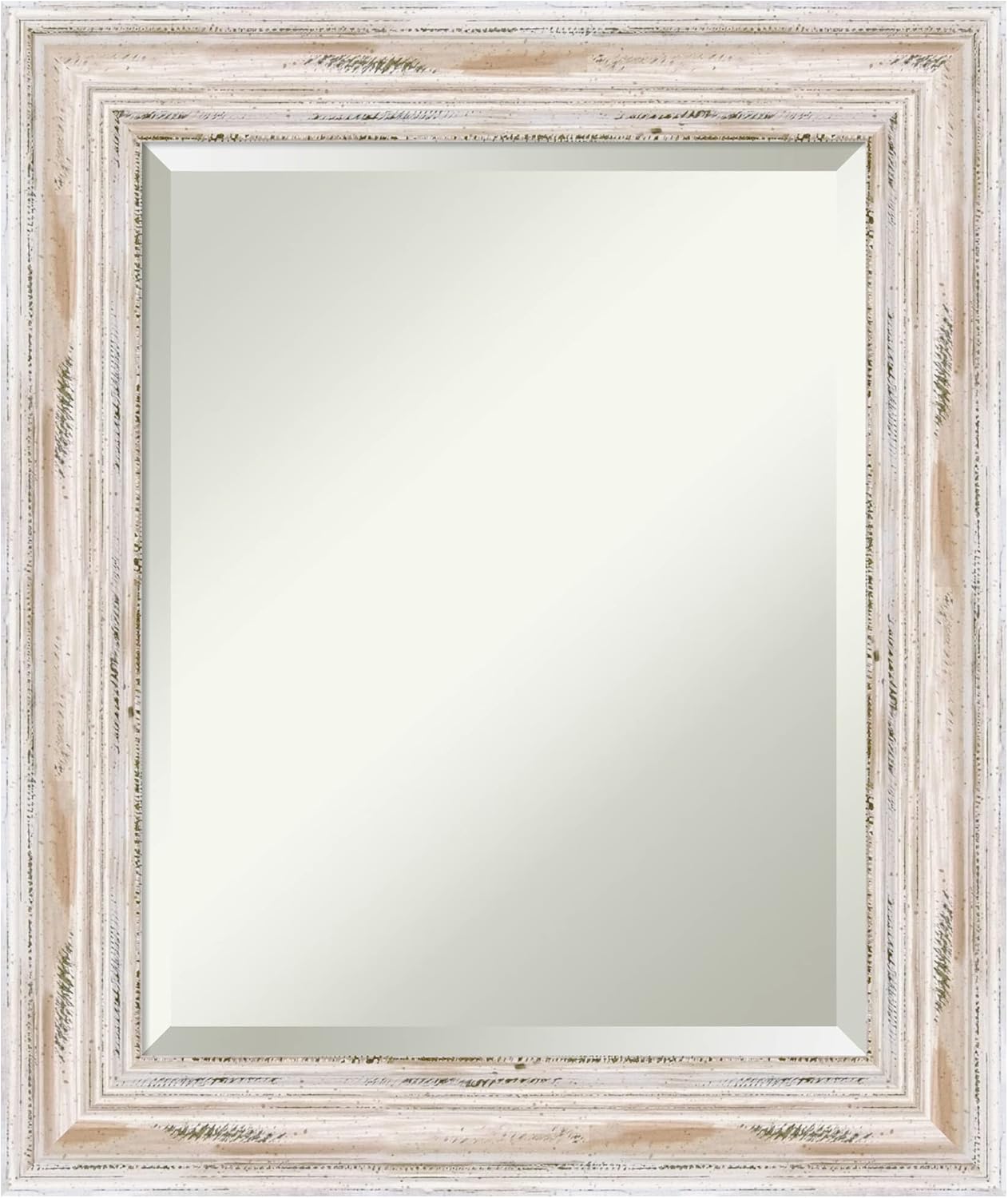 Amanti Art White Bathroom Mirror for Over Sink, 25x21 Alexandria White Wash Rectangle Vanity Mirror, Small Coastal Wood Frame, Hangs Horizonally and Vertically, Bathroom Wall Decor, Beveled Edge