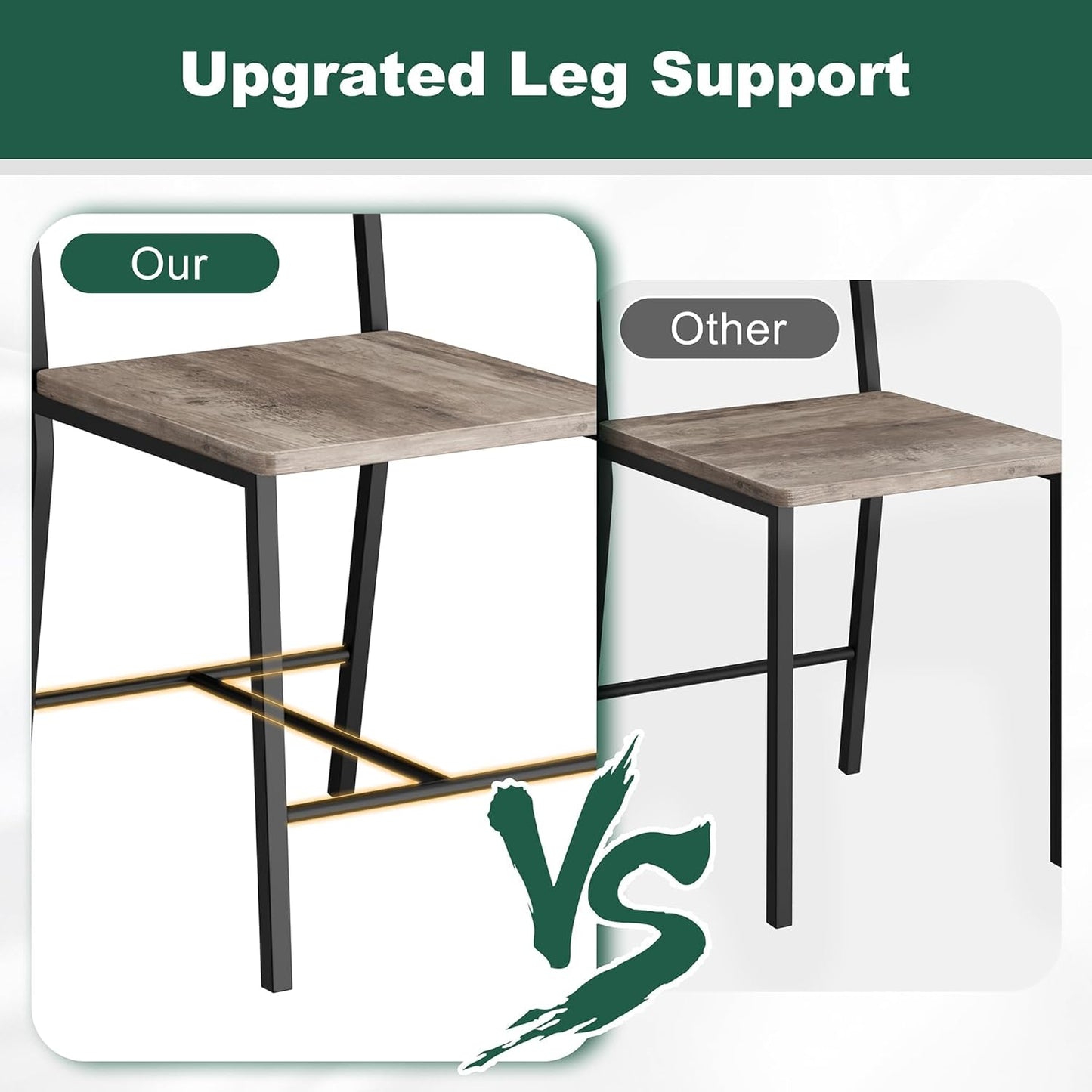 Shintenchi Kitchen Table Chairs Set of 4, Dining Table Set for 4 with Bench and Chairs, 4 Pieces Kitchen Table Set with Storage Rack & Metal Frame for Small Space, Gray