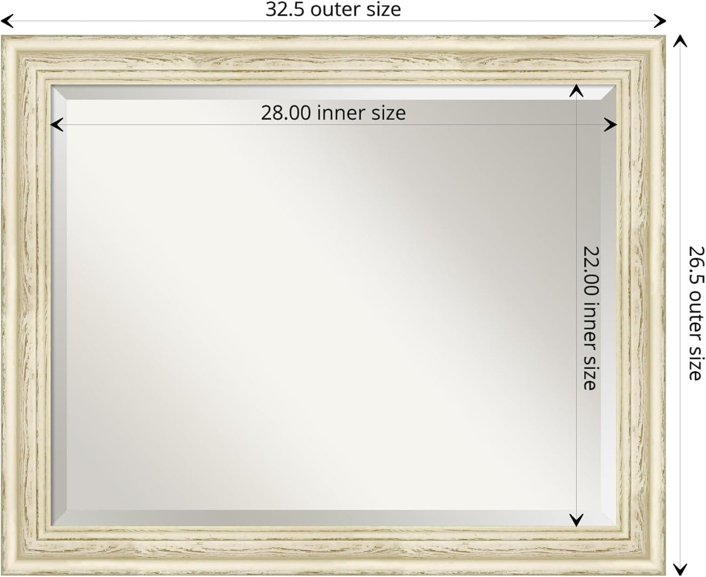 Amanti Art White Bathroom Mirror for Over Sink, 27x33 Country White Wash Rectangle Vanity Mirror, Large Rustic Farmhouse Wood Frame, Hangs Horizonally and Vertically, Bathroom Wall Decor, Beveled Edge