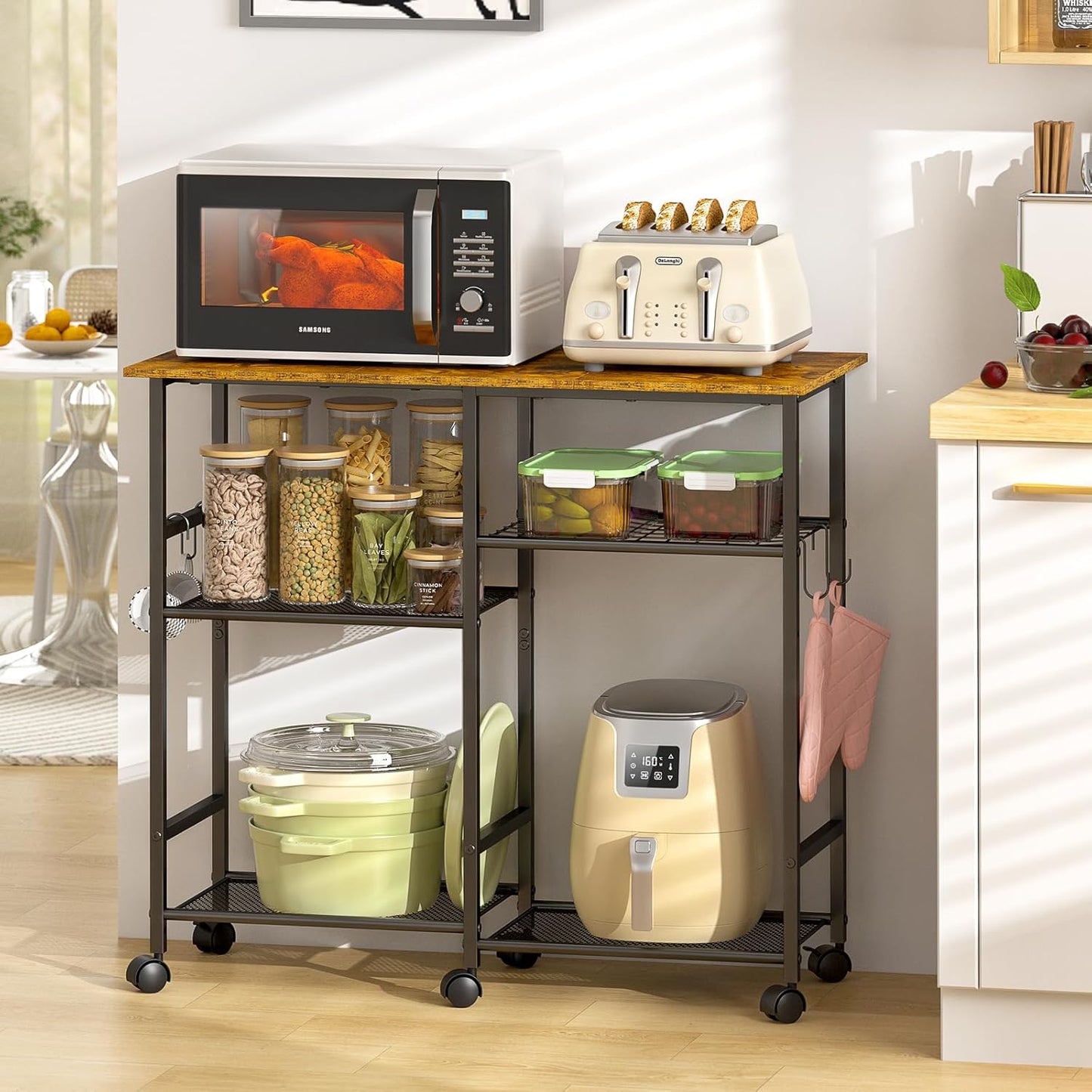 Kitchen Microwave Cart, Microwave Stand with Adjustable Shelf, Coffee Bar Stand Kitchen Baker's Rack with Wheels Rolling Storage Cart Organizer Shelf for Living Room, Office, Balcony