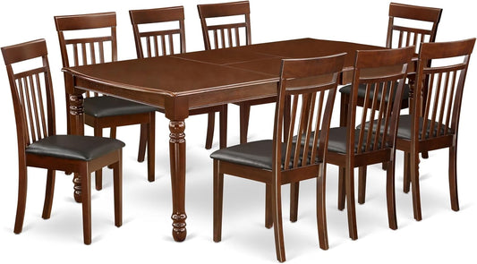 East West Furniture DOCA9-MAH-LC 9 Piece Dining Set Includes a Rectangle Dining Table with Butterfly Leaf and 8 Faux Leather Kitchen Room Chairs, 42x78 Inch, Mahogany