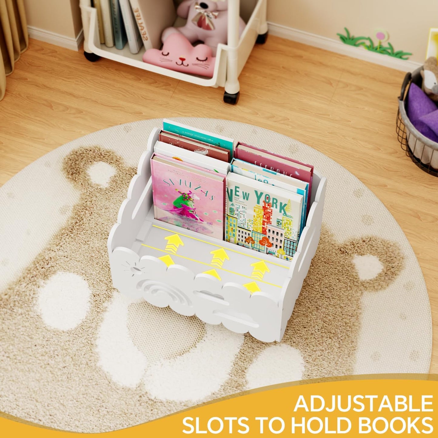 Wood Kids Bookshelf, Montessori Bookshelf, With 2 Adjustable Dividers, Suitable Kids Rooms, Nursery & Classroom, Kids Bookshelf And Toy Storage, Toddler Book Rack, Nursery Book Shelves, Kids Bookcase