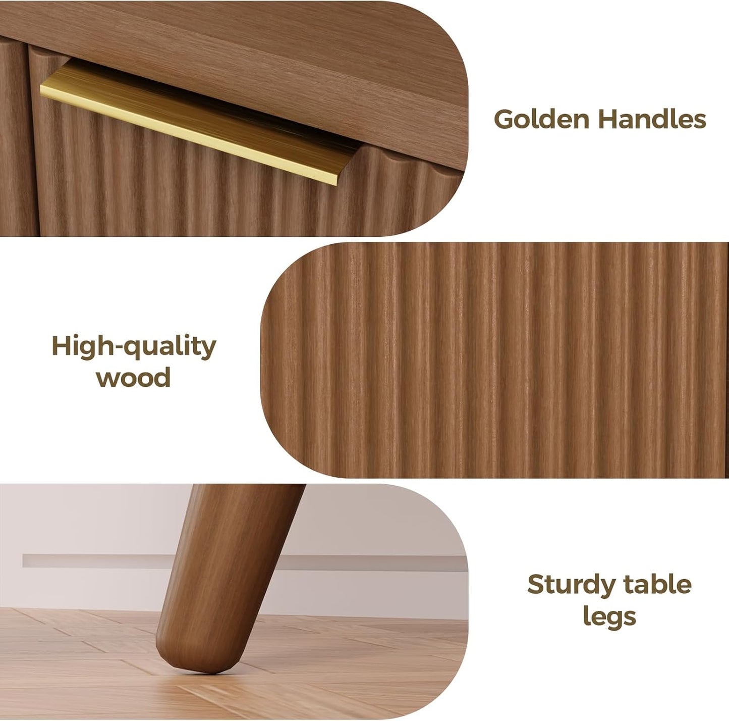 Fluted Buffet Cabinet – Modern Wood Sideboard with 4-Doors & Shelves, Multifunctional Storage Cabinet & Credenzas for Entryway, Dining & Living Room, Black