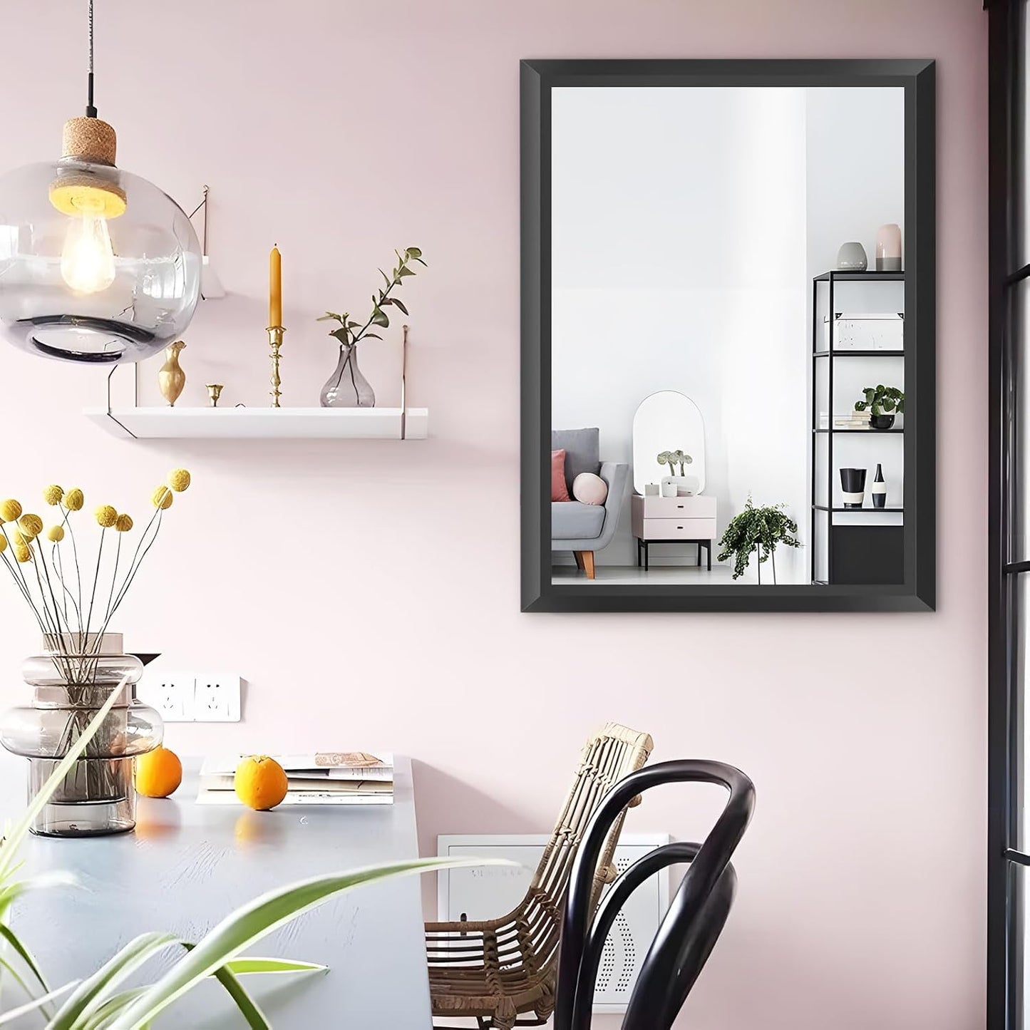 Amorho Black Bathroom Mirror, 28x36 Inch Thick Metal Framed Wall Mirrors for Over Sink, Bedroom, Living Room, Entryway, Rectangle Wall-Mounted Mirrors(Horizontal/Vertical).