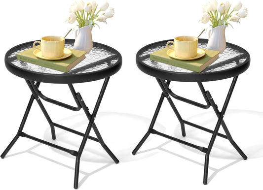 2 Pieces Outdoor Side Table - Small Patio End Table All Weather, Patio Furniture Sets and Outside Furniture for Pool, Balcony, Deck, Porch, Black