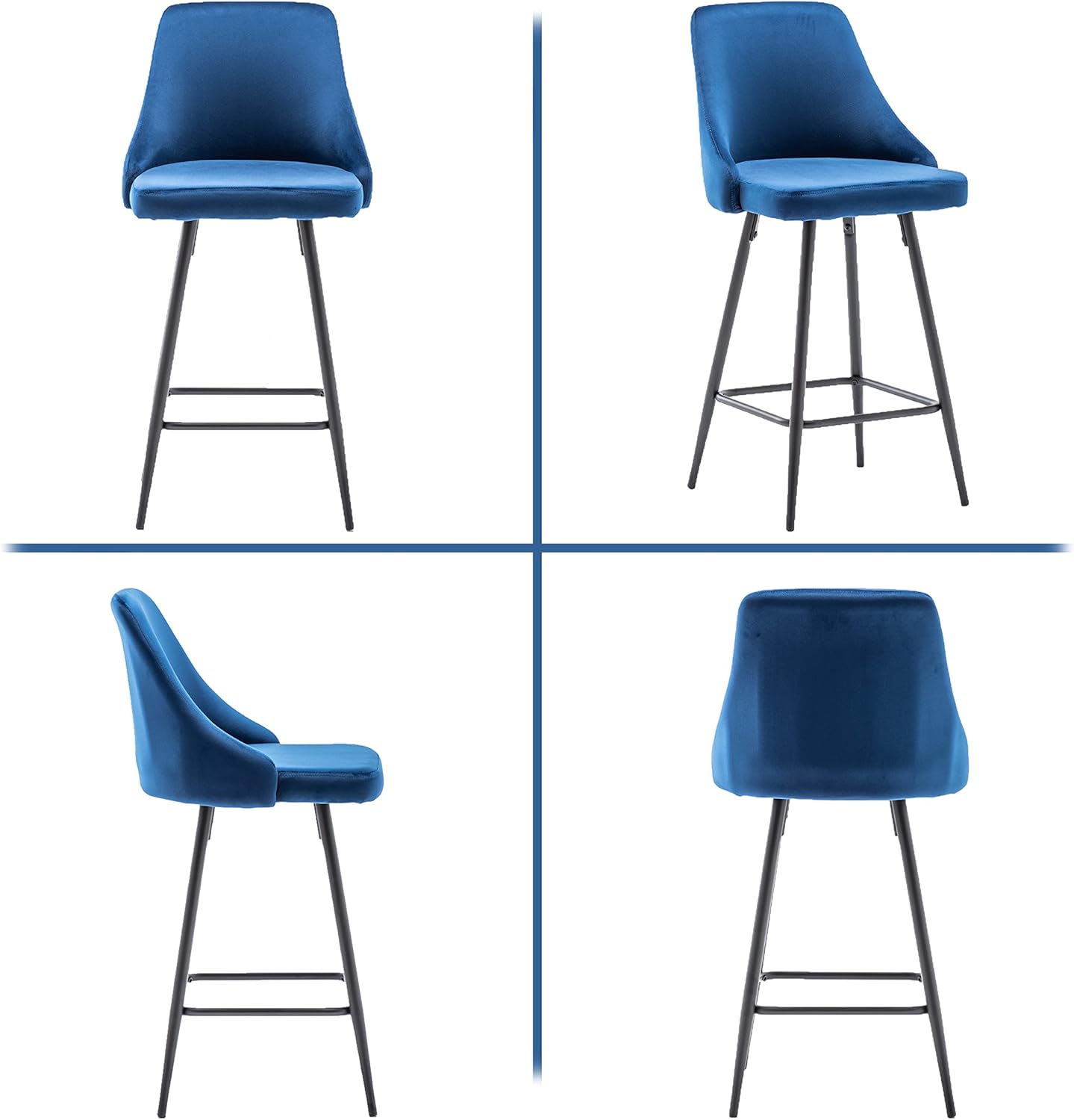 BTEXPERT Set of 2,Premium upholstered Dining 25" Seat Height, High Back Count Stool Bar Chairs, Pack Blue Velvet barstools