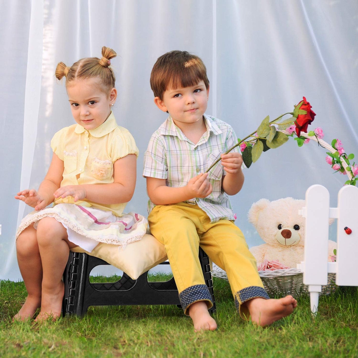 Delxo Folding Step Stool,15-Inch Extra Wide 9 Inch Height Heavy Duty Stepping Stool More Safe and Comfortable Non Slip Foldable Step Stool Black