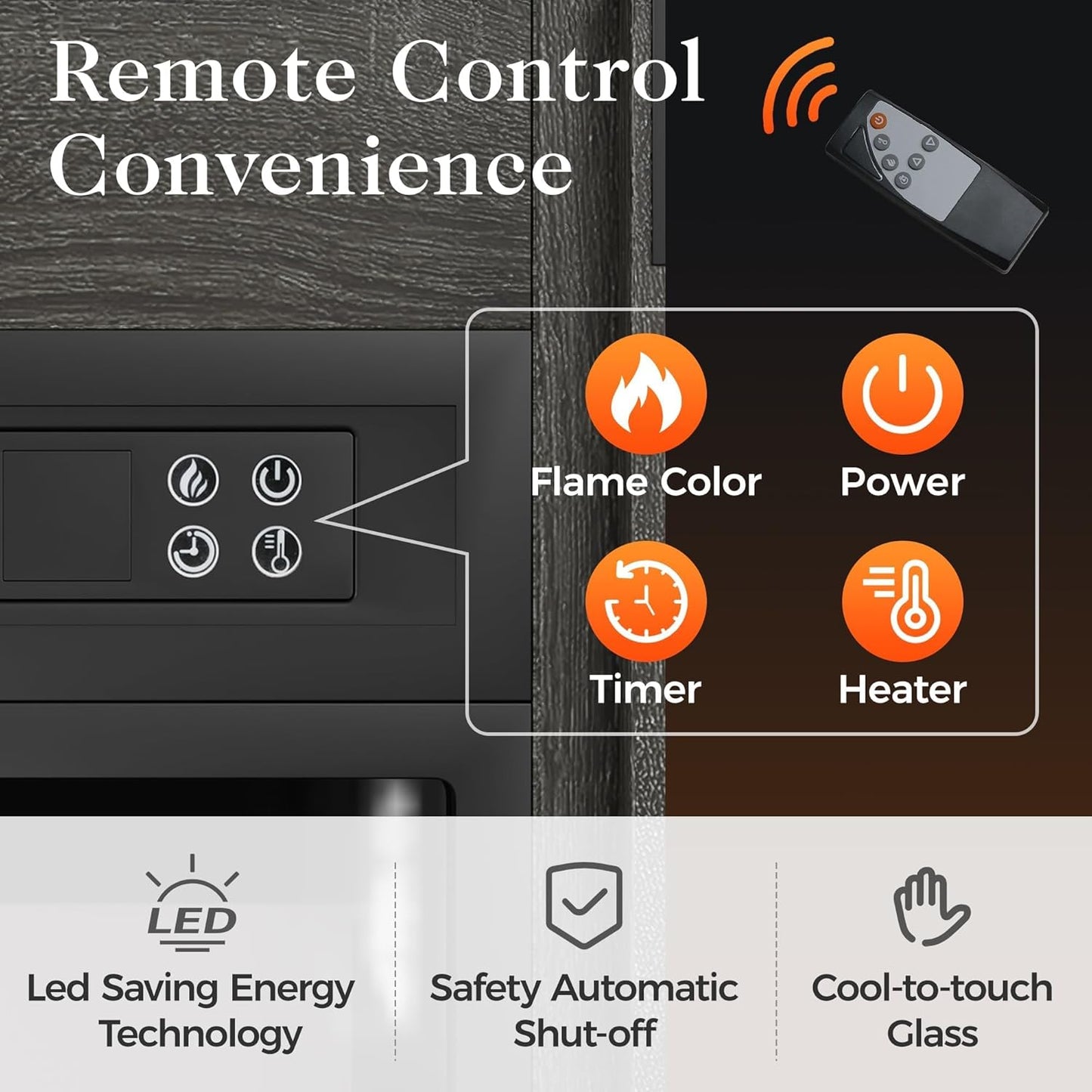RoyalCraft Farmhouse Fireplace TV Stand for 65+ Inch TV, Entertainment Center with 23" Electric Fireplace with Remote, 34 Tall Modern Rustic TV Console with Sliding Bar Door for Living Room, Dark Grey