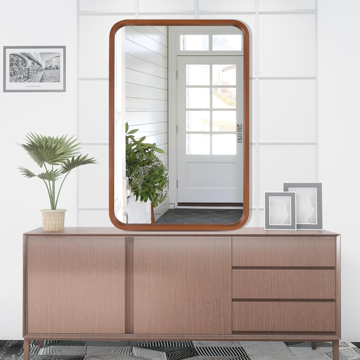 WallBeyond 24x36 Inch Wood Mirror for Bathroom, Wooden Frame Wall Mirror Farmhouse Wall Mounted Rectangle Mirror for Vanity (Horizontal/Vertical Walnut Color)