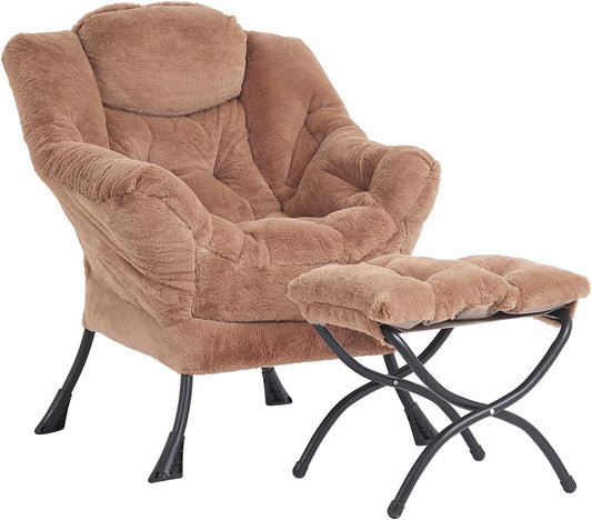 Cozy Lazy Chair and Ottoman, Large Contemporary Accent Lounge Chair Set, Leisure Upholstered Reading Armchair for Bedroom, Living Room, Dorm Rooms, Office
