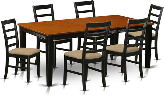 East West Furniture QUPF7-BCH-C 7 Piece Dining Table Set Consist of a Rectangle Dining Room Table with Butterfly Leaf and 6 Linen Fabric Upholstered Chairs, 40x78 Inch, Black & Cherry