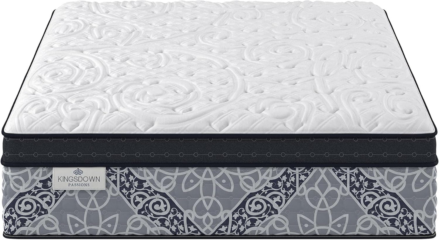Kingsdown Passions Kelbrooke 16" Plush Euro Pillow Top Hybrid Mattress California King, Gel Memory Foam Layer Motion Isolation Quilted Top Premium Mattress
