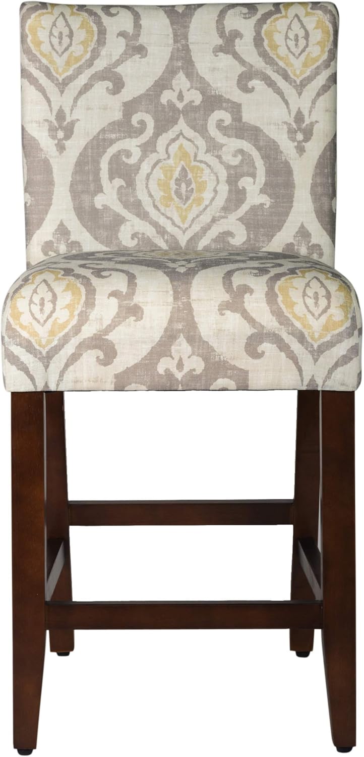 HomePop Upholstered Counter Height Barstool, 24-Inch, Suri Cream Damask