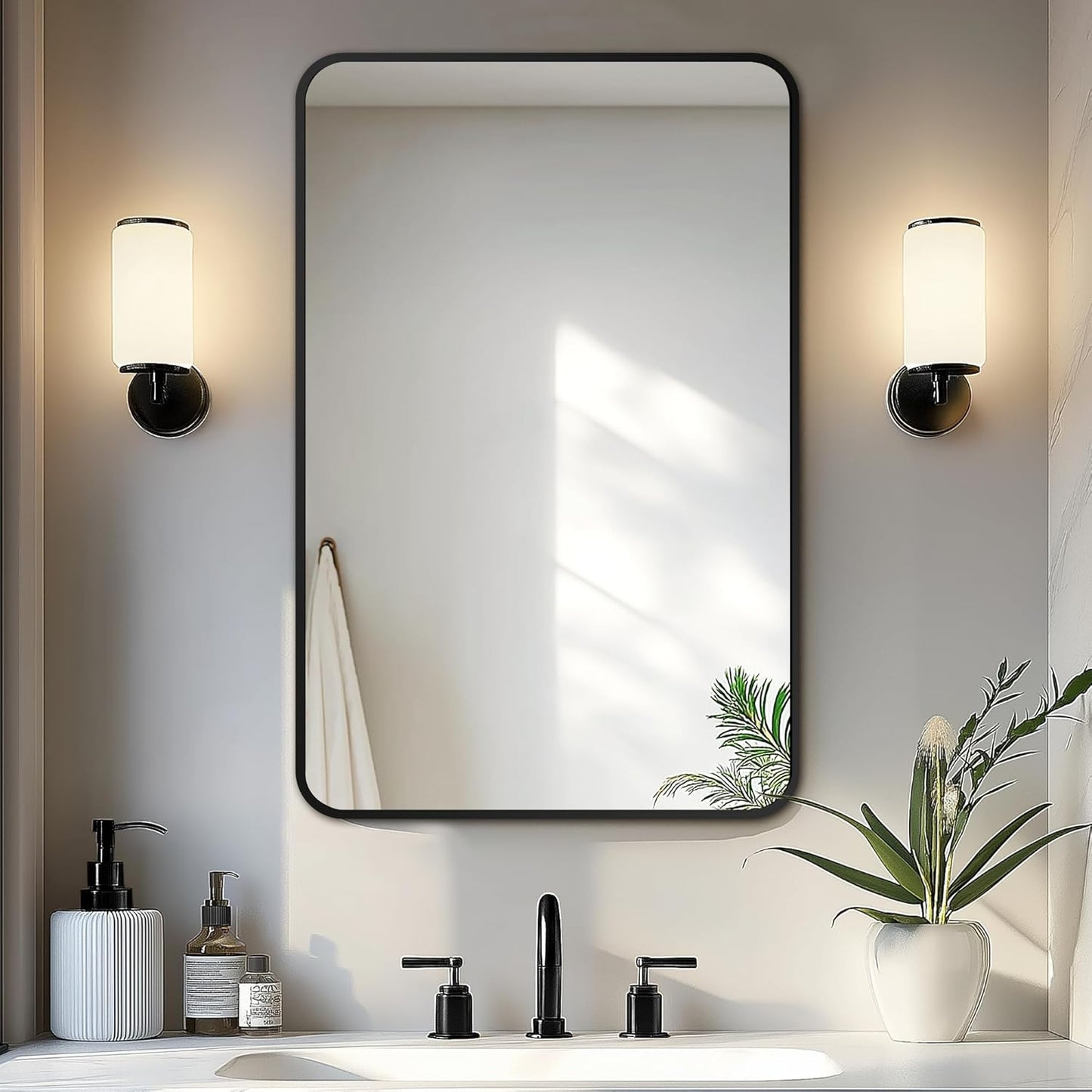 Delma Bathroom Vanity Mirror, Black Framed Bathroom Mirror for Over Sink, High-Definition Bathroom Mirror, Versatile Bathroom Vanity Mirror, Hangs Horizontally or Vertically(30x20, Black)