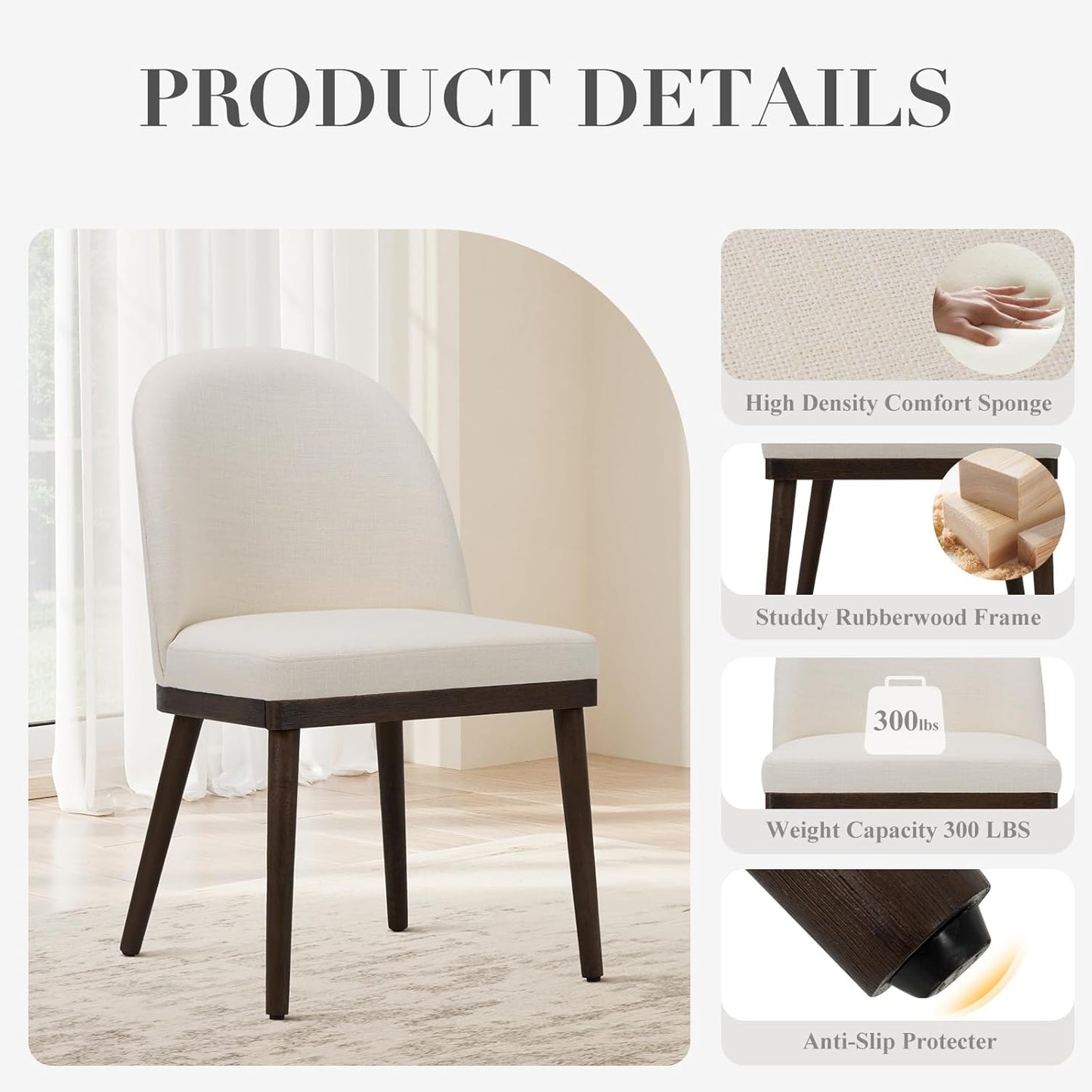 COLAMY Upholstered Dining Chairs Set of 2, Wooden Kitchen Chairs with Open Back, Modern Dining Room Chairs with Wood Frame, Dinner Side Chairs for Dining Room Kitchen Restaurant, Beige