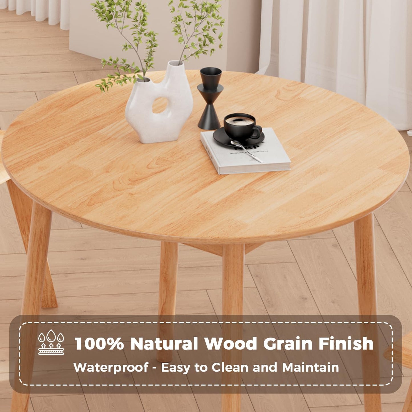 DELAVIN 31.5" Solid Wood Round Dining Table for 4, Farmhouse Small Kitchen Table for 2-4, Modern Office Table for Home Kitchen Apartment, Easy Assembly, Space Saving, Natural