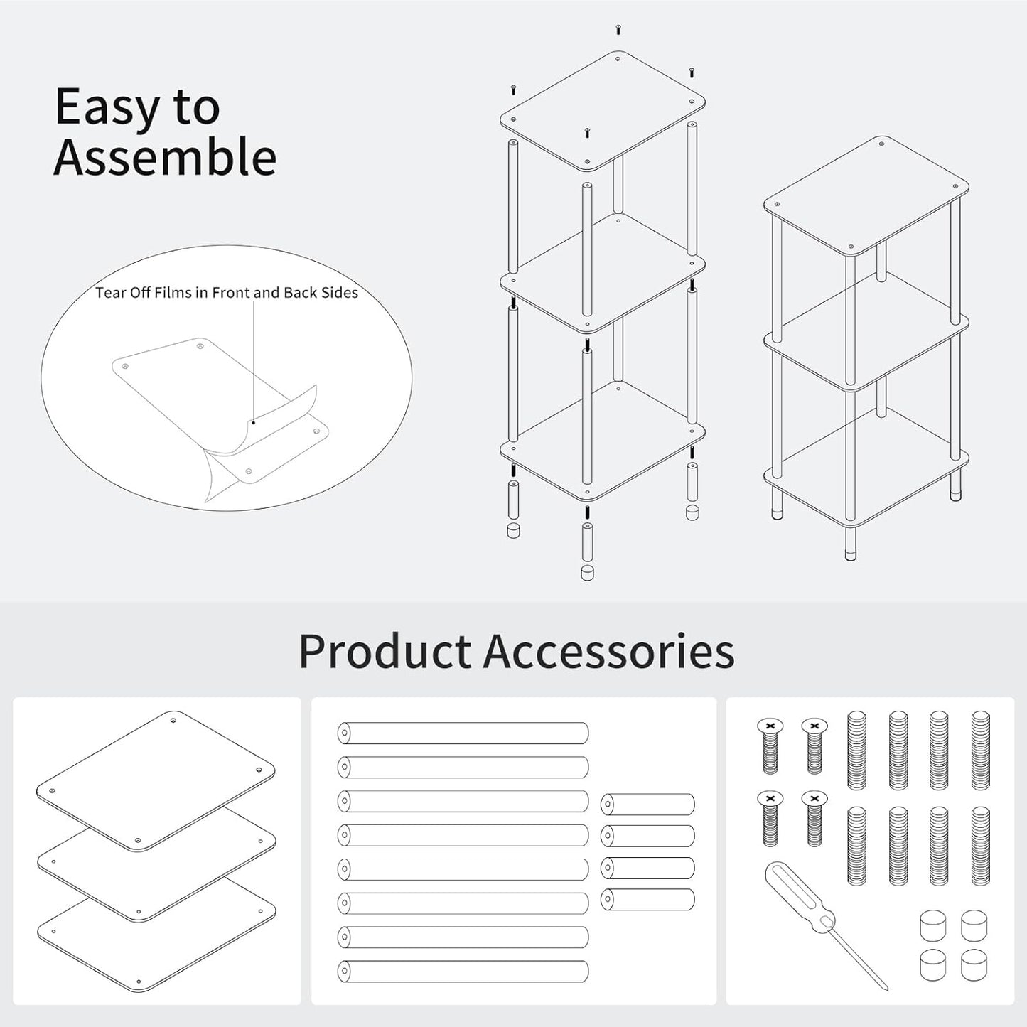 Acrylic Record Player Stand, 3-Tier Clear Turntable Table with Vinyl Record Storage, 15.75" L x 11.81" W x 30.7" H, Modern Side Table/End Table