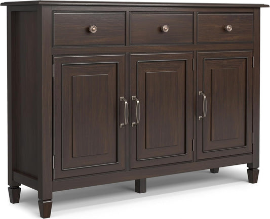 SIMPLIHOME Connaught 51-inch Wide Solid Wood Storage Cabinet in Chestnut Brown for The Entryway, Mudroom, 3 Drawers and Adjustable Shelves, Traditional Style, Space-Saving Design