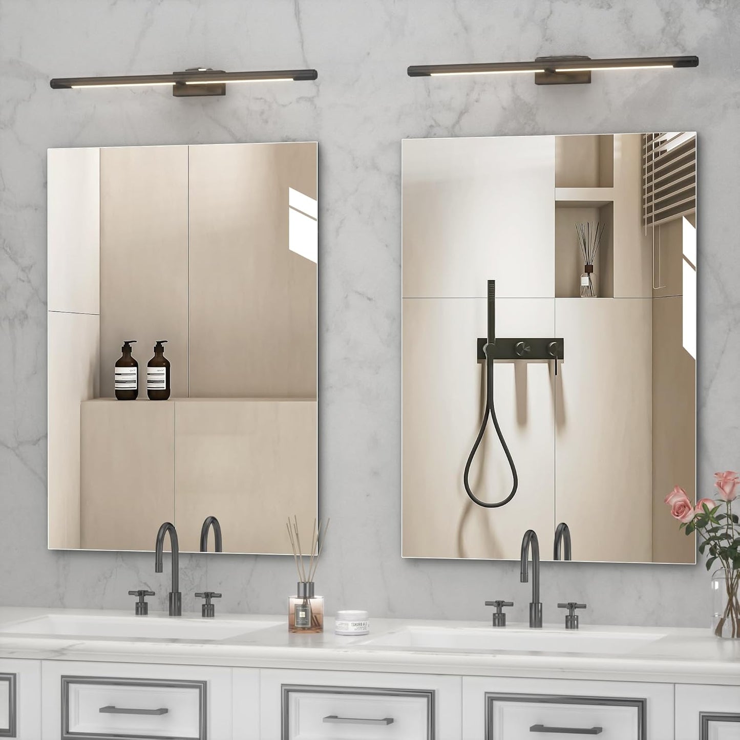 Hasipu Bathroom Mirror for Wall Vanity Mirror 20"x28"-2pcs, Frameless Mirror for Bathroom Sink, Rectangle Modern Horizontal or Vertical
