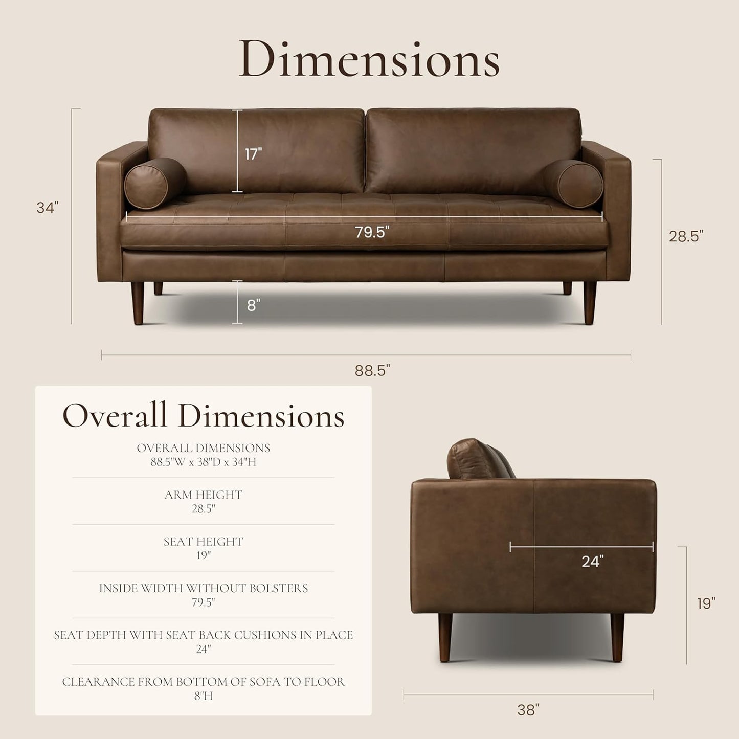 POLY & BARK Napa Furniture, 88.5 inches, Cocoa Brown