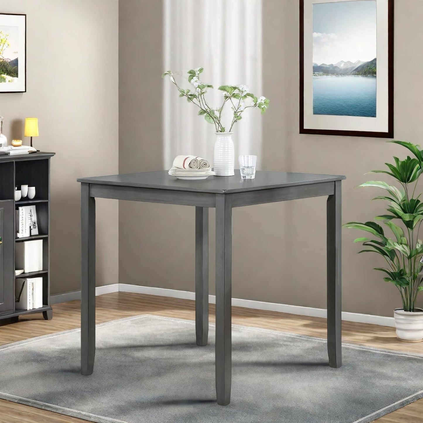 Dining Table for 4, Wooden Rectangular Kitchen Table with Natural Woodgrain Finish, 36" H MDF Modern Dining Table with Solid Wood Tapered Legs and Rounded Corners, Easy Assembly, Gray