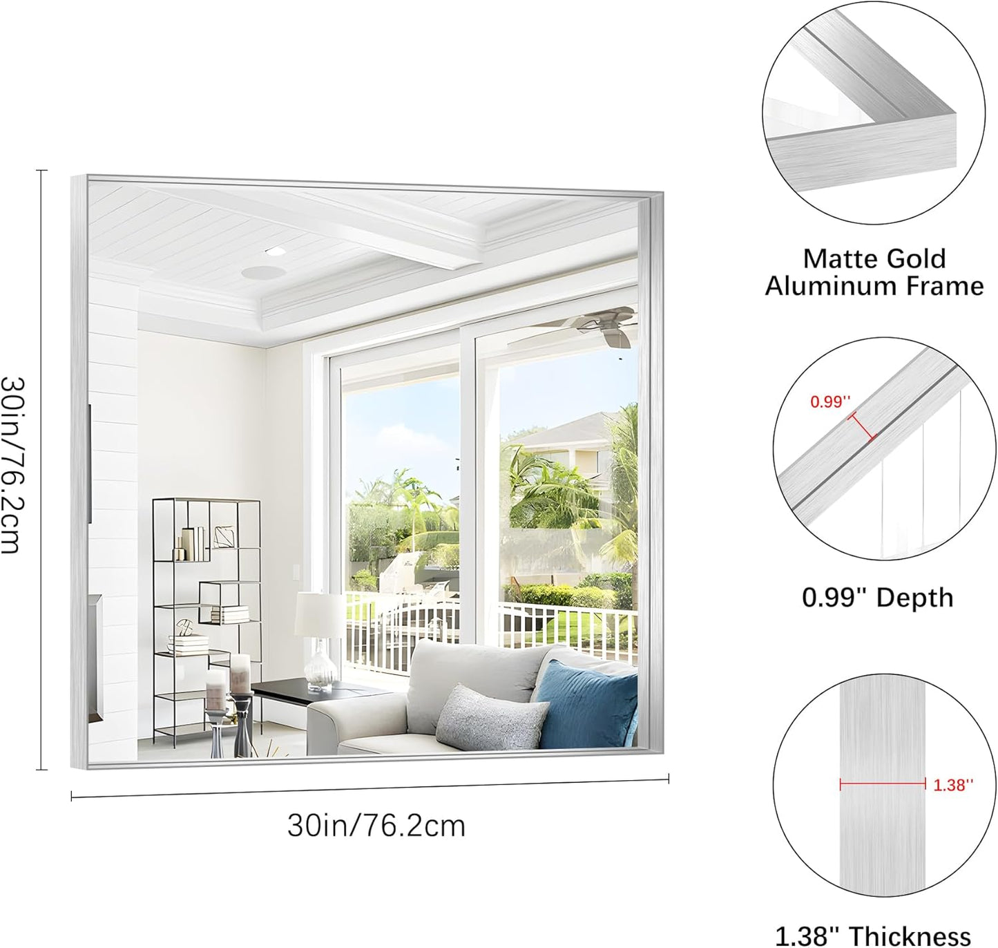 Silver Bathroom Mirror, 30x30 Inch Rectangular Framed Mirror, Large Wall Mounted Bathroom Vanity Mirror Over Sink for Bedroom,Restroom, Living Room, Hangs Vertically or Horizontally