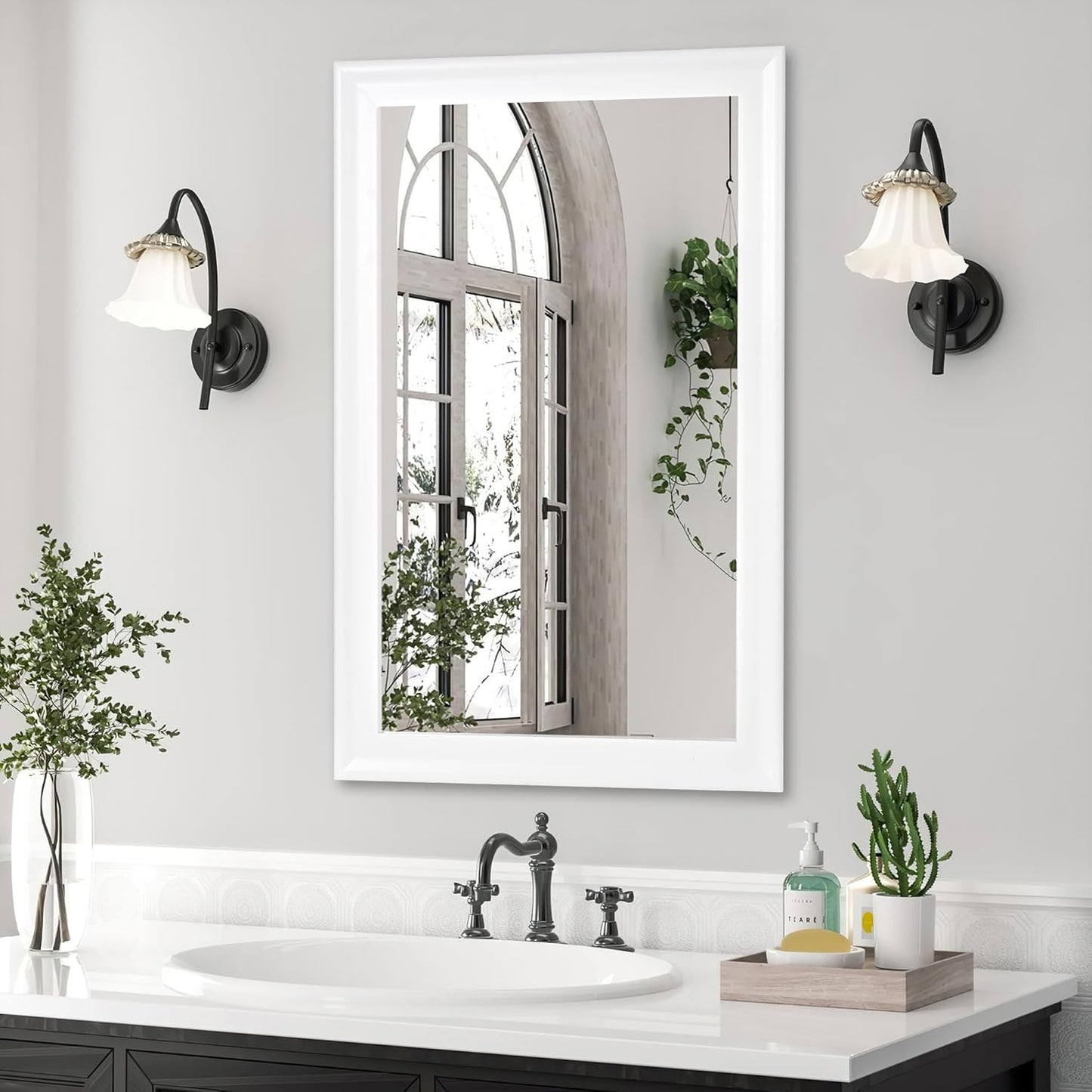 CULER Mirrors,Wood Vanity Wall Rustic Mirror with Wood Frame, Natural Wooden Tempered Glass Mirror for Bathroom Bedroom Living Room Or Entryway