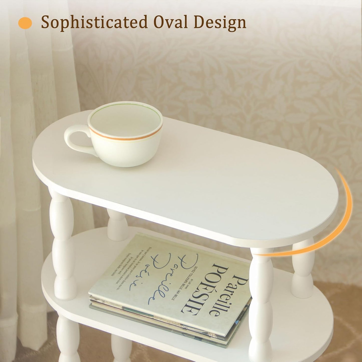 MaxSmeo Narrow Side Table, Small End Table with 3-Tier Open Shelf, Slim Bedside Table Nightstand for Small Spaces, Bedroom, Living Room (White)