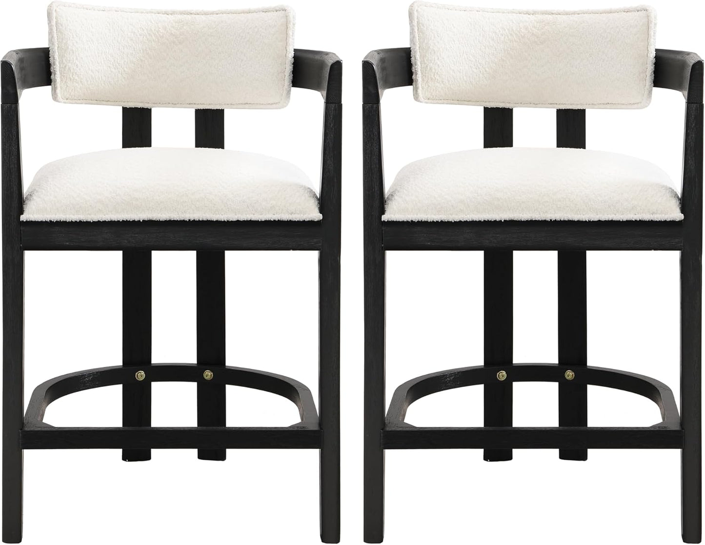Christopher Knight Home Set of 2 Ryland Modern 26" Counter Height Bar Stools, Boucle Fabric Upholstered Counter Stools,Wooden Kitchen Island Armchair with Footrest, Round Backrest, Milky White+Black