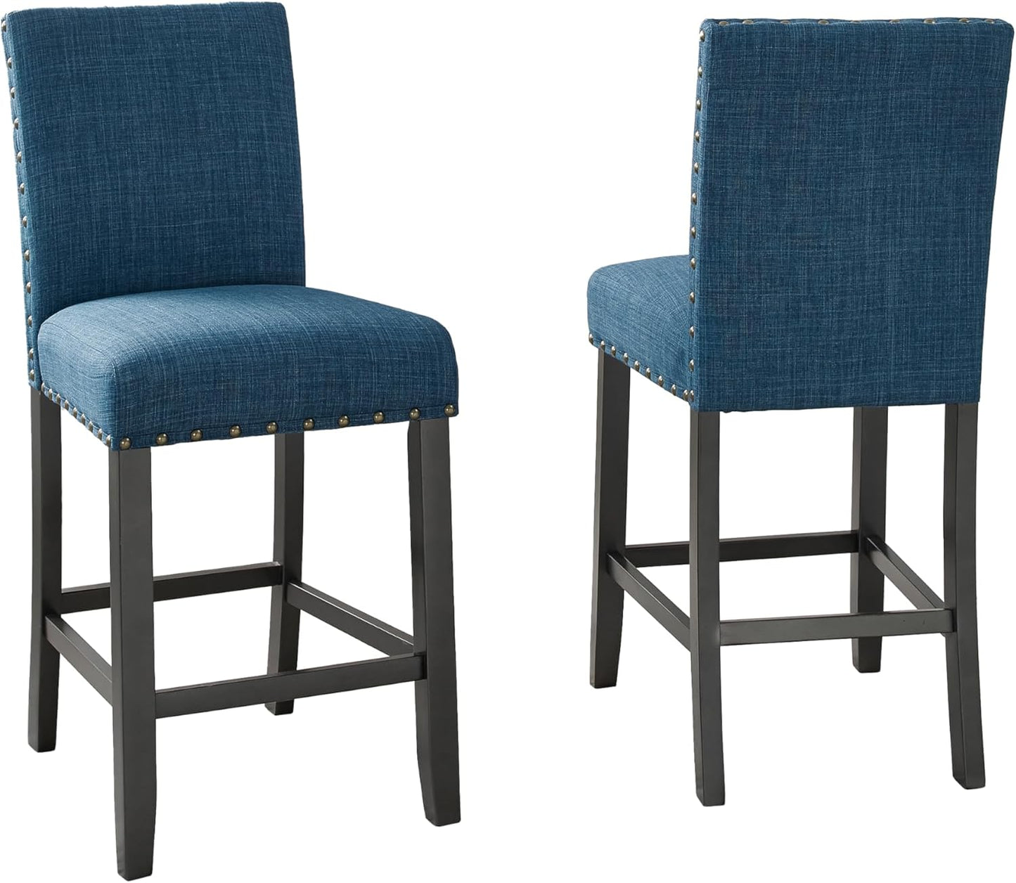 Biony Blue Fabric Counter Height Stools with Nailhead Trim, Set of 2