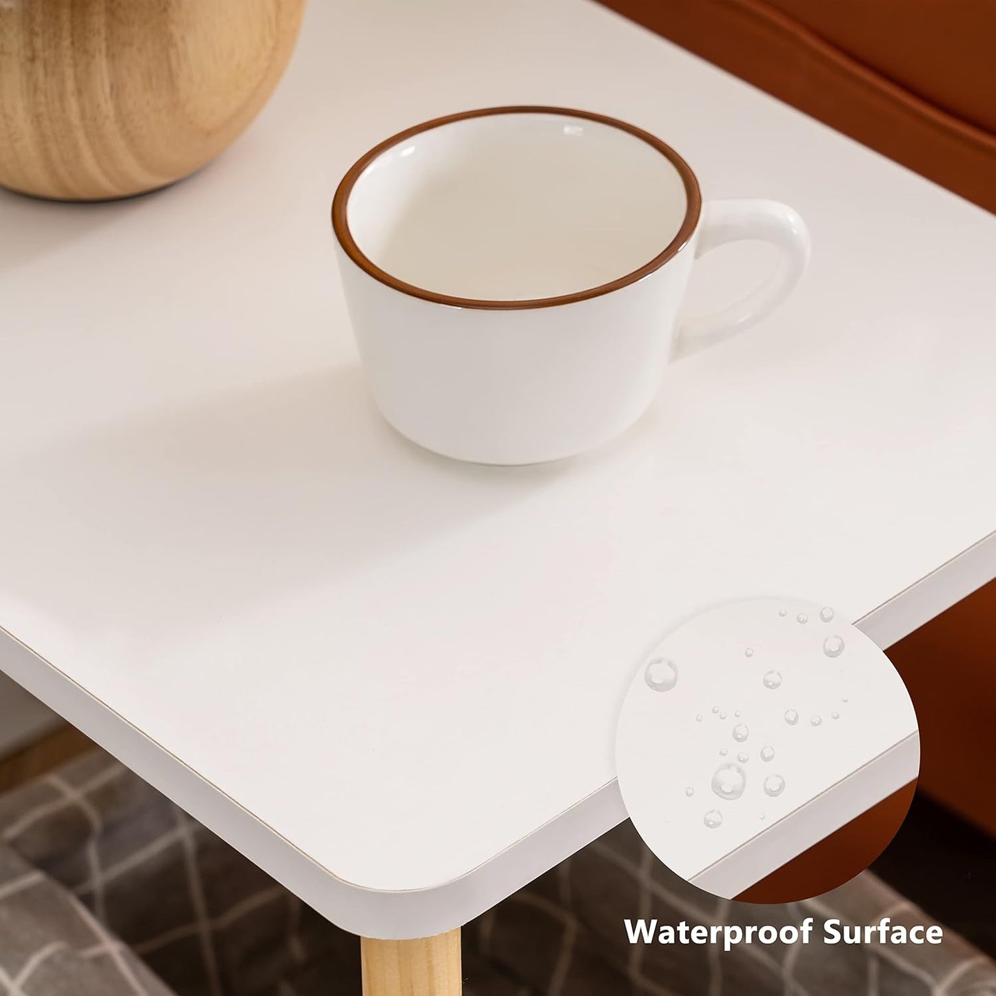 Apicizon 2 Tier End Table Set of 2, Small Side Table with Solid Wood Legs, Boho Bedside Table with Storage Shelf, Nightstand for Small Spaces, Bedroom, Living Room, Entryway, White+Natural