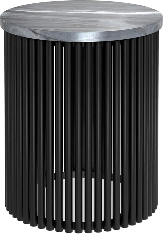 SIMPLIHOME Demy 18-inch Wide Metal Accent Table in Black Marble/Black Metal, Round Side Table with Slatted Base for Living Room, Bedroom, or Entryway, Industrial Style, Assembled