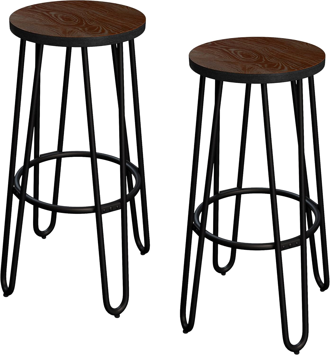 Set of 2 Bar Stools - 24-Inch-Tall Backless Barstools with Hairpin Legs and Wood Seat for Kitchen, Dining Room, or Bar by Lavish Home
