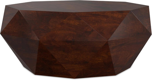 SIMPLIHOME Zayn Coffee Table - 35 inch Wide Solid Acacia Wood Geometric Drum Cocktail Table in Walnut Brown, Modern Living Room Table with Octogon-Shaped Tabletop and Faceted Design, Assembled