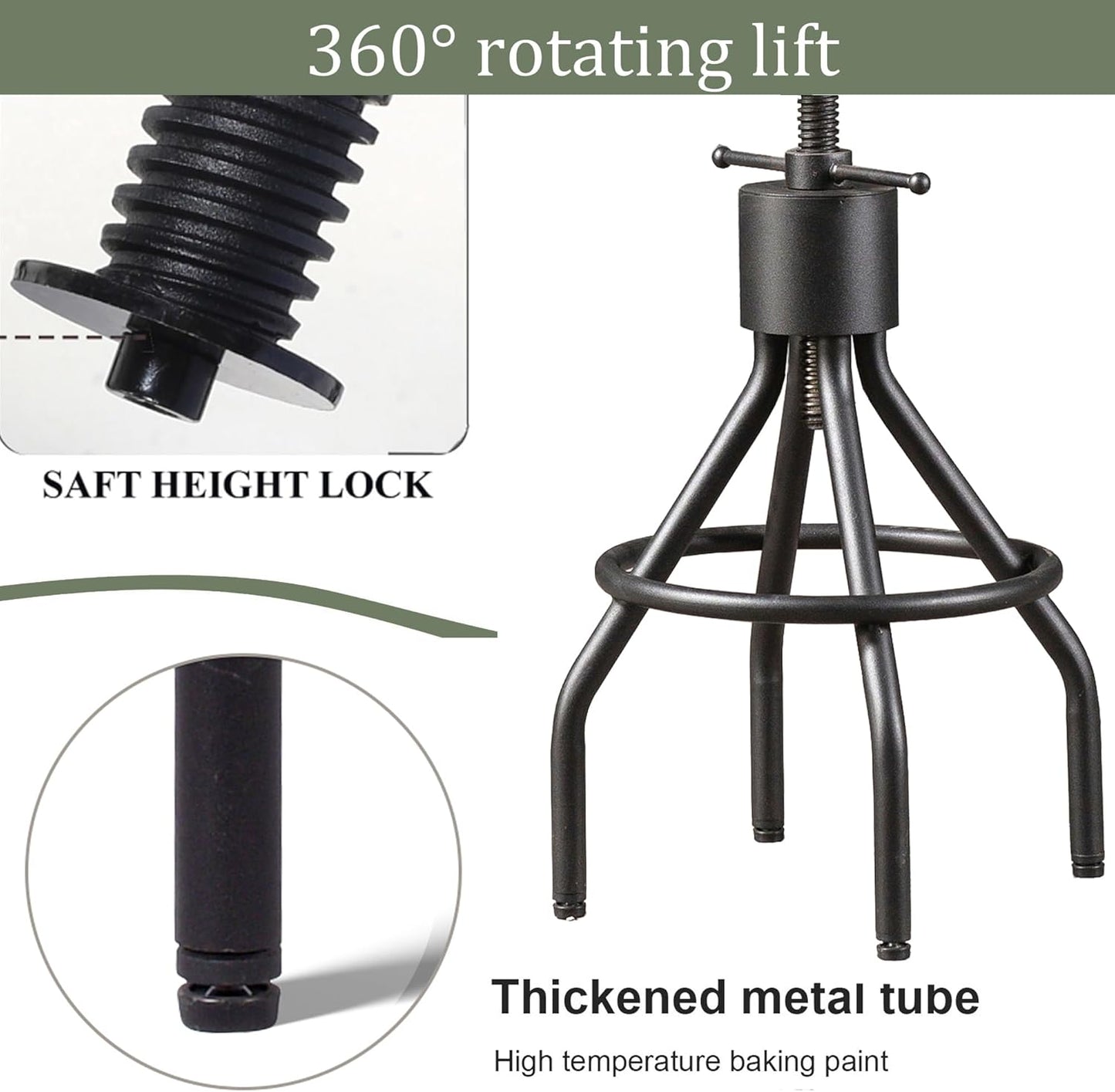 LOKKHAN Set of 2 Industrial Leather Bar Stools-Adjustable Swivel Metal Bar Stool-24-30 Tall Seat Height Counter Height to Bar Height-Kitchen Stool Dining Chair,Cafe Stools with with Backrest