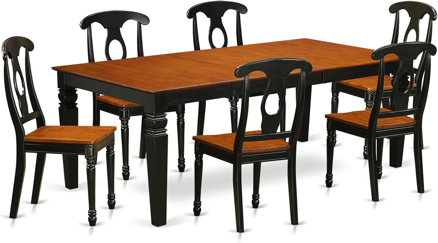 East West Furniture LGKE7-BCH-W 7 Piece Dining Table Set Consist of a Rectangle Dining Room Table with Butterfly Leaf and 6 Wooden Seat Chairs, 42x84 Inch, Black & Cherry