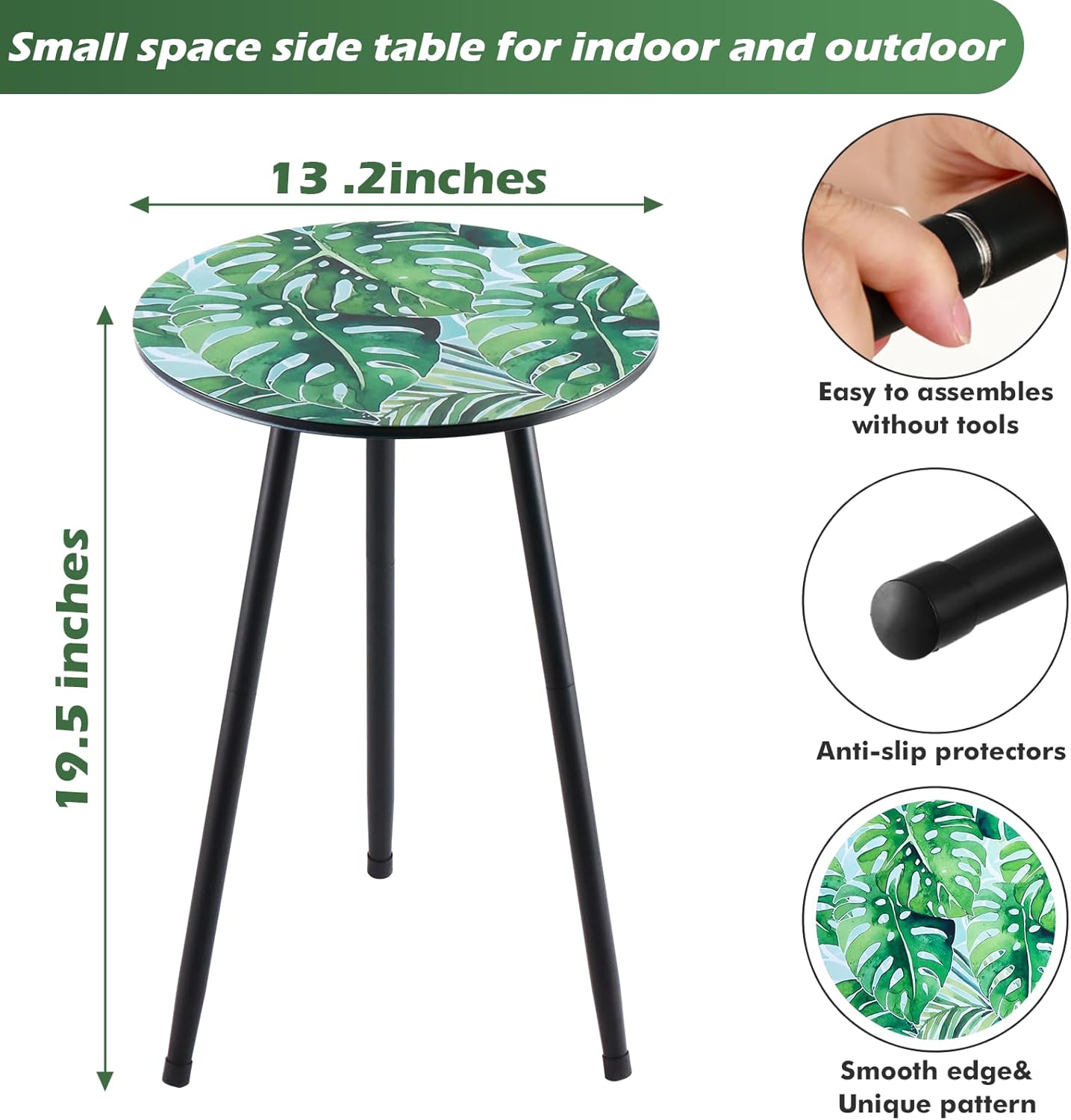 2 Packs Metal Leaf Round Side Tables 13.4" Small Outdoor Patio Round Accent Coffee Tables Indoor Corner Stand for Small Spaces Weather-Resistant for Balcony, Porch Plant Stands Indoor