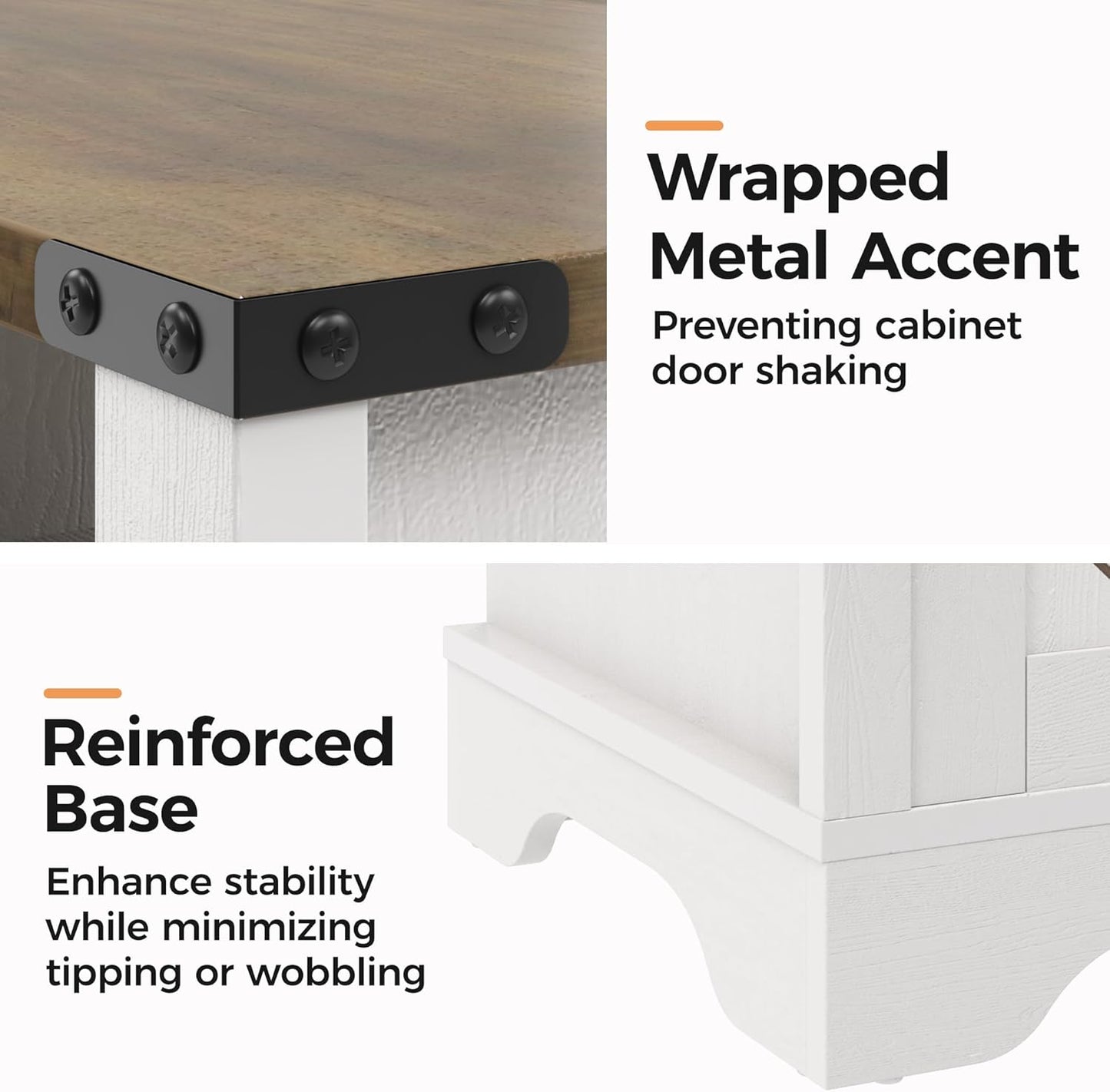 RoyalCraft Set of 1 Farmhouse Nightstand, White End Table with Charging Station, Tall Bedside Table with Large Storage Room and Shelf, Wooden Rustic Nightstand for Bedroom, Home Office